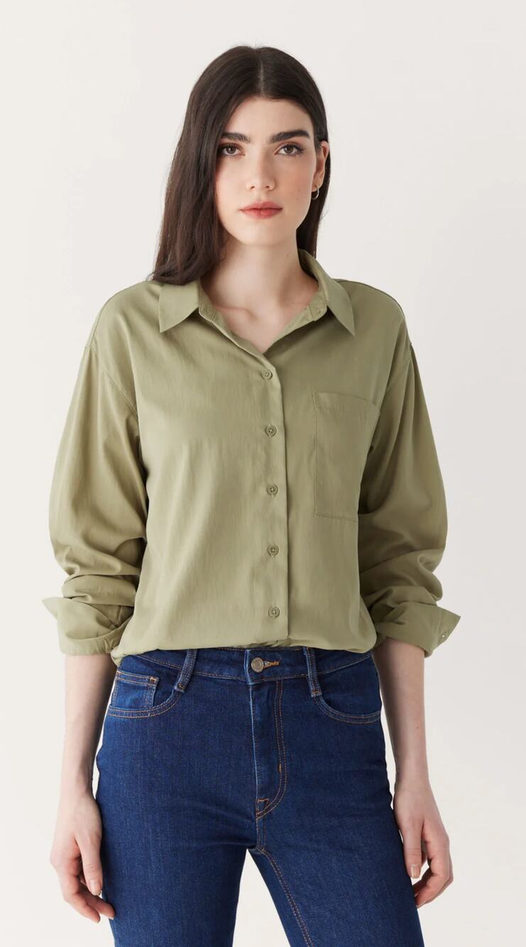 Frank And Oak The Fluid Long Sleeve Blouse Weeping Willow Green Womens XL New